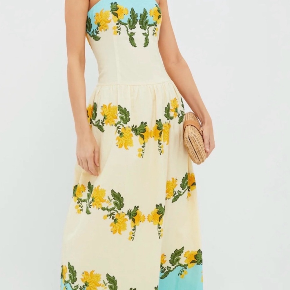 Anna Cate Collection Strapless Yellow Floral Maxi Dress